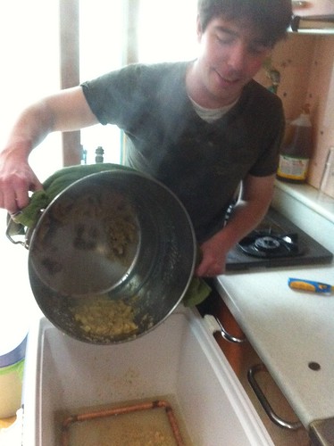 Rowan Dumps the Cereal Mash In