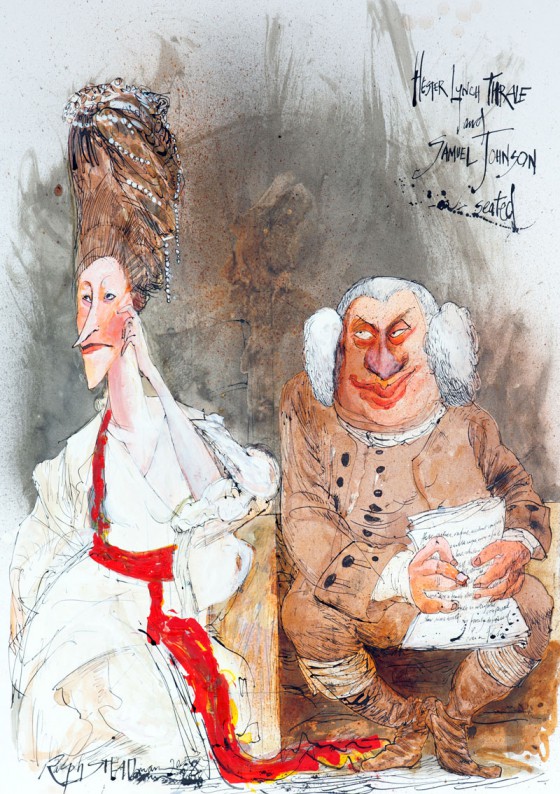 A wonderful drawing of Hester Lynch Thrale and Samuel Johnson, as drawn by Ralph Steadman--it's really telling that these two endure so long in cultural memory that they're being drawn even in our own era! Click to see more of Mr. Steadman's wonderful art!
