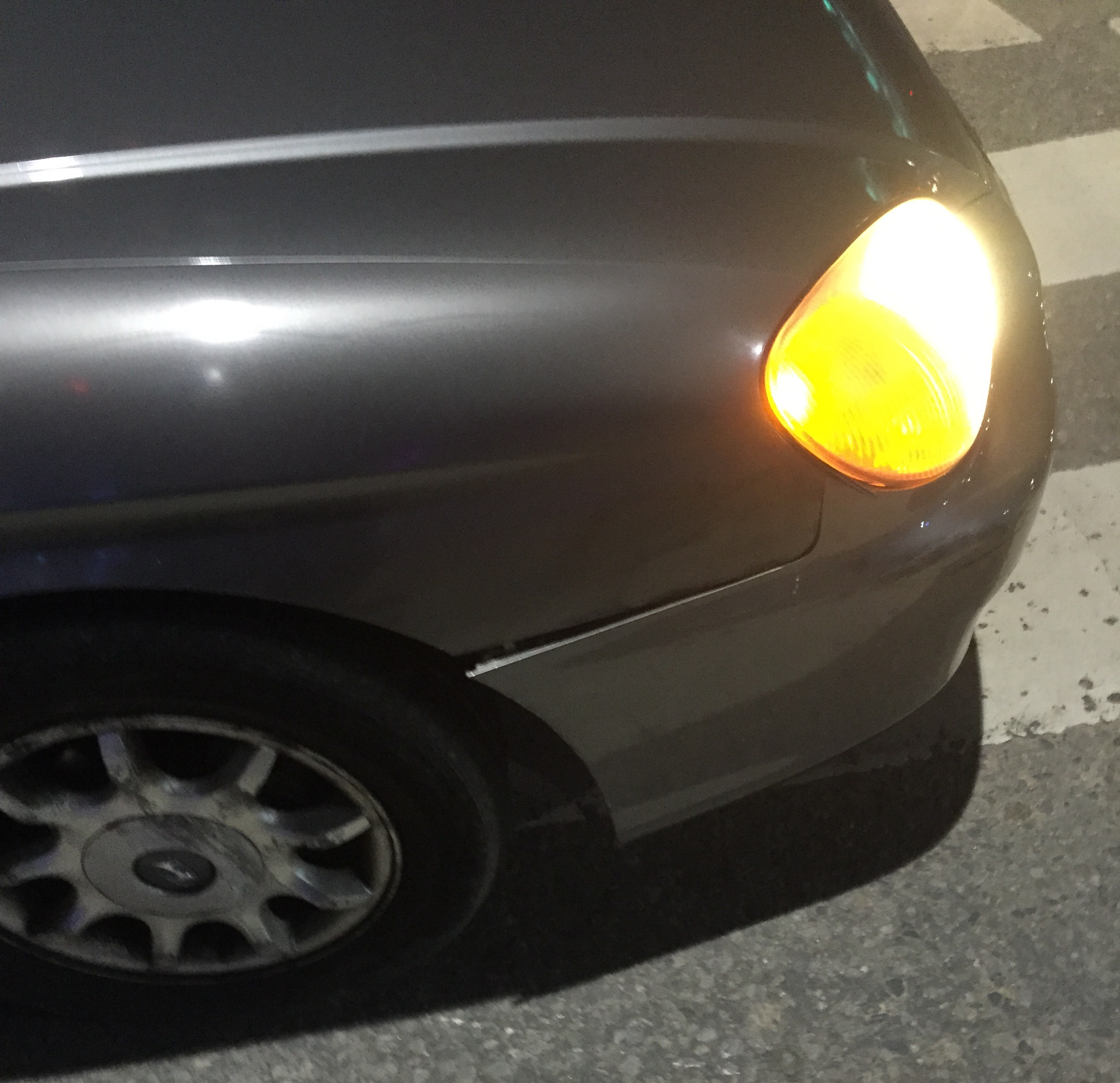 Th damage to our car, in all its underwhelming lack of glory.